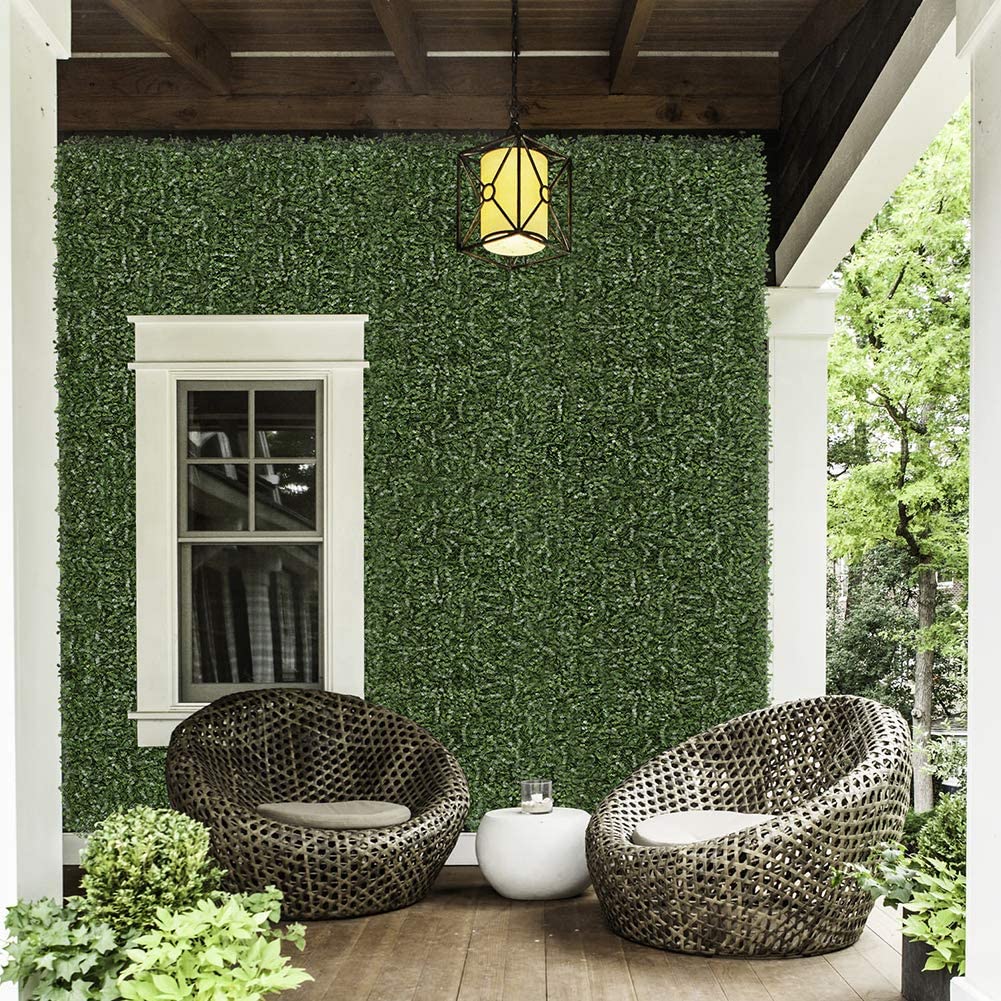 Artificial Hedge Boxwood Panels Plant Faux Greenery Panels UV Protected Privary Screen Indoor Outdoor Use Garden Fence Home Decor Greenery Panels Wall Pack （6 Pieces ）