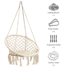 Load image into Gallery viewer, Macrame Swing Hammock Chair / Fringe Tassels Hammock Hanging Kit / Outdoor Indoor Porch Swing

