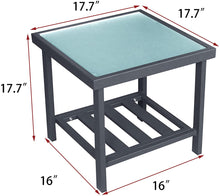 Load image into Gallery viewer, Modern Square End Tables for Living Room / Black Rustic Aluminum Outdoor Side Table with Storage Space / Patio Tempered Glass Accent Table
