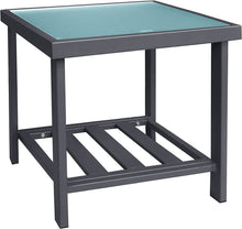 Load image into Gallery viewer, Modern Square End Tables for Living Room / Black Rustic Aluminum Outdoor Side Table with Storage Space / Patio Tempered Glass Accent Table
