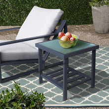 Load image into Gallery viewer, Modern Square End Tables for Living Room / Black Rustic Aluminum Outdoor Side Table with Storage Space / Patio Tempered Glass Accent Table
