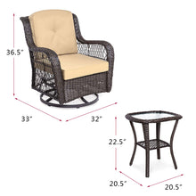 Load image into Gallery viewer, Outdoor Resin Wicker Swivel Rocker Patio Chair / 360-Degree Swivel Rocking Chairs and Tempered Glass Top Side Coffee Table (3 pcs)
