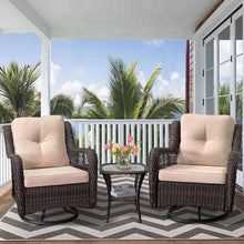 Load image into Gallery viewer, Outdoor Resin Wicker Swivel Rocker Patio Chair / 360-Degree Swivel Rocking Chairs and Tempered Glass Top Side Coffee Table (3 pcs)
