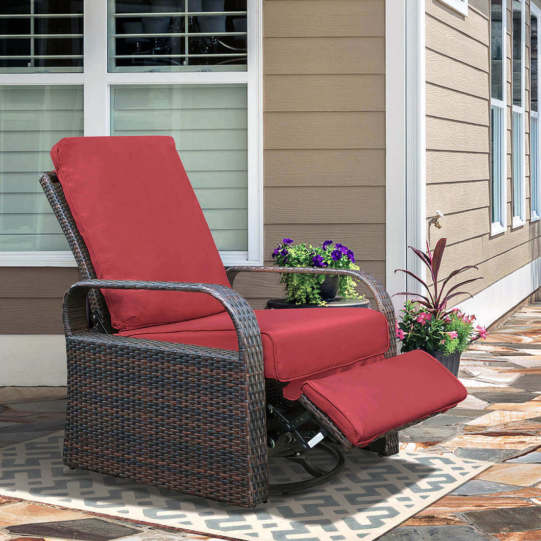 Skypatio Patio Wicker Swivel Recliner / 360-Degree Lounge Chair / Furniture Recliner