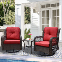 Load image into Gallery viewer, Outdoor Resin Wicker Swivel Rocker Patio Chair / 360-Degree Swivel Rocking Chairs and Tempered Glass Top Side Coffee Table (3 pcs)
