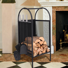 Load image into Gallery viewer, Fireplace Log Holder Rack / Fire pit Set / Outdoor Fireplace  / Rack Holder With 2 Wheels
